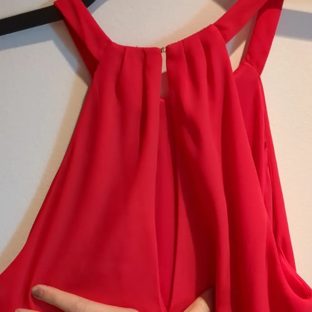Express Fit and Flare Red/Orange Halter Dress Keyhole - Picture 12 of 12
